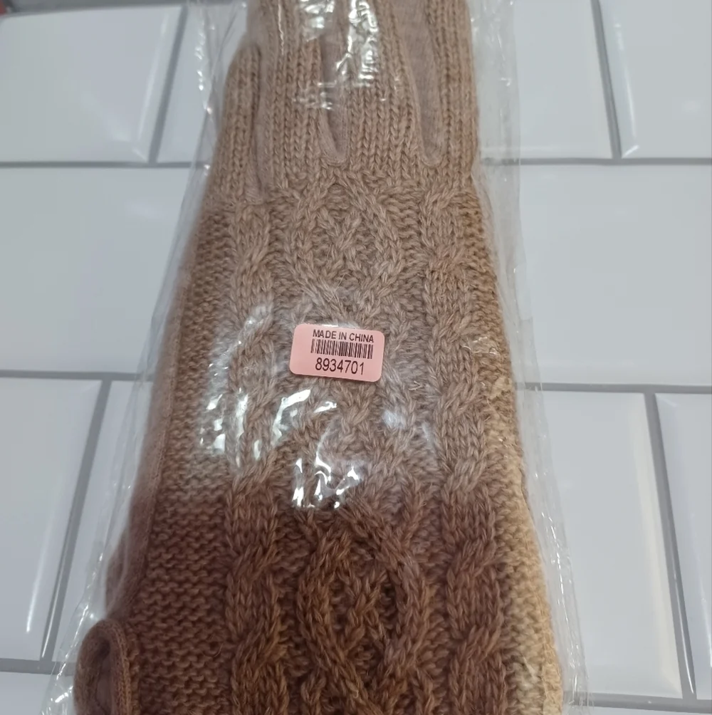 Beige Cashmere Warm Gloves with Faux Fur and Equipped Touch Screen Frien…